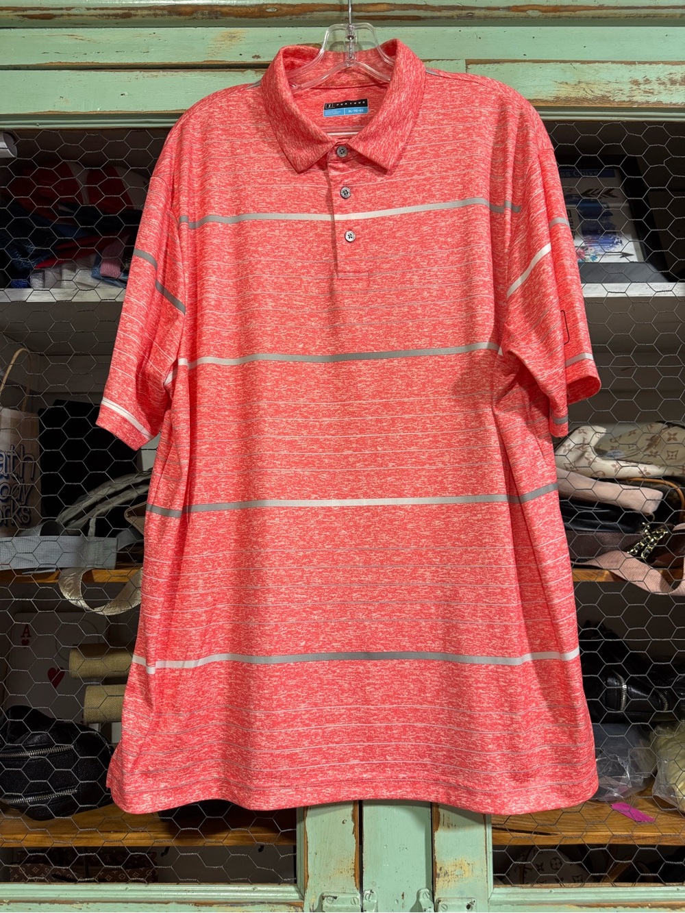 PGA Tour Coral Heathered Stripe Polo